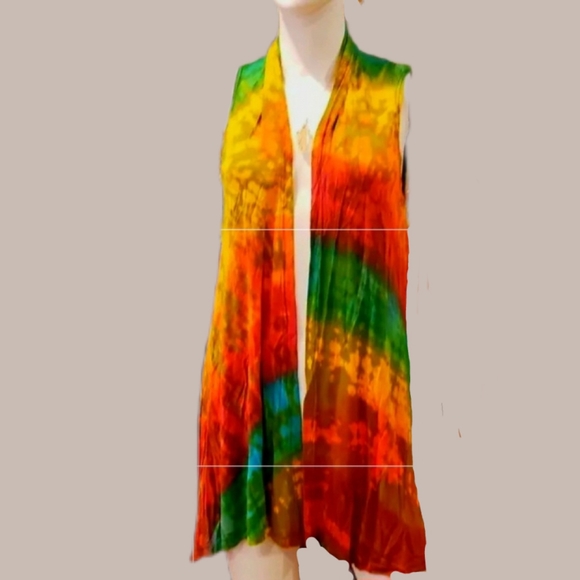 TIE DYE Rayon Stretch Sleeveless Cardigan-**5 Colors Avail.**- New - Picture 5 of 11